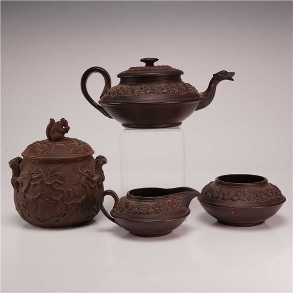 4pc Tea Service in Black Basalt Style Stoneware