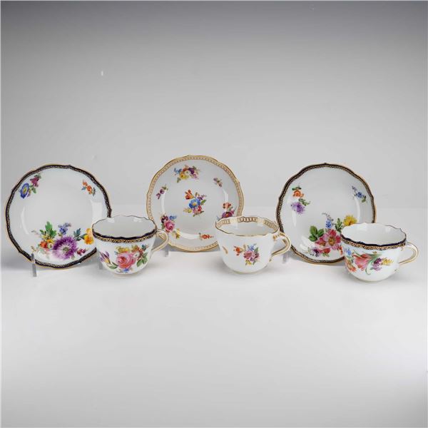Meissen Rich Court Ming Dragon 6pc Porcelain Saucer & Teacups