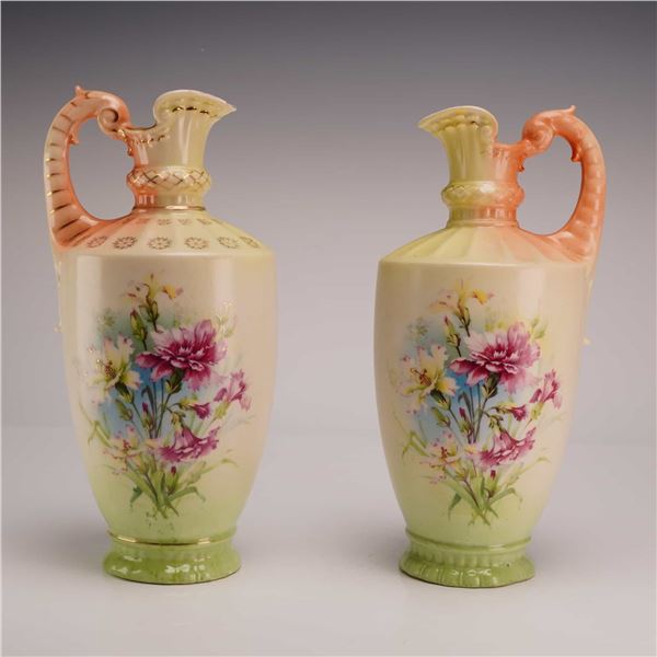 Pair of Royal Floretta Ware Hand Painted Floral Pitchers