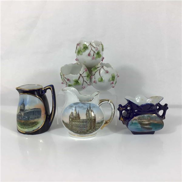4pc German Porcelain Souvenir Ware and Miniature Vessels