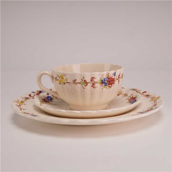 Trio of Copeland Spode Ceramic Teacup and Plate Set, Hazel Dell