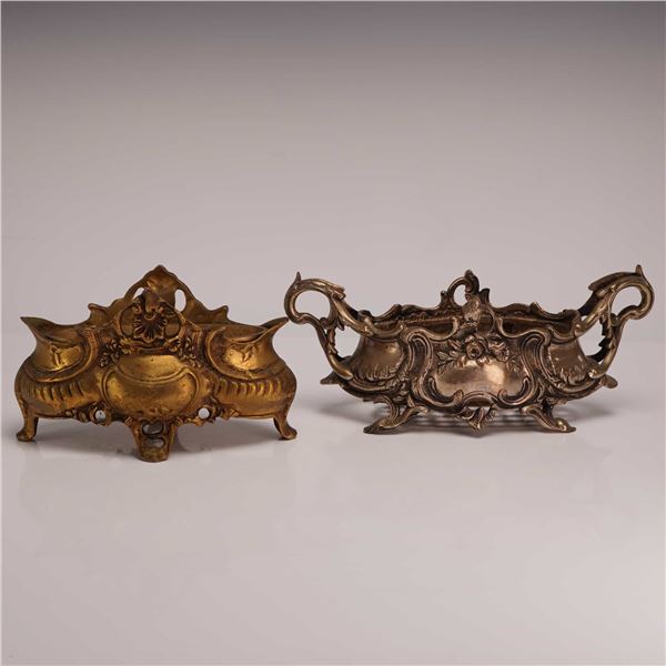 Two French Style Cast Metal Jardiniere Centerpieces