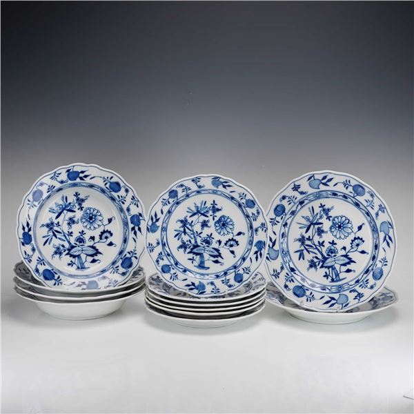 12pc Meissen Blue Onion Pattern Porcelain Plates