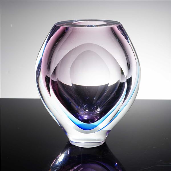 Joe Cariati Smoky Gray Glass Sphere Vase, Signed