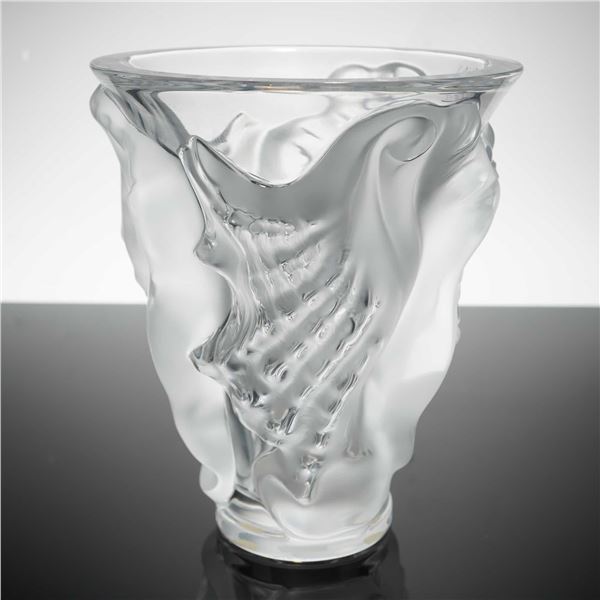Lalique Frosted and Clear Crystal Vase, Bali