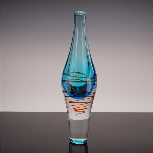 Mid-Century Modern Style Sommerso Blue and Clear Glass Bud Vase