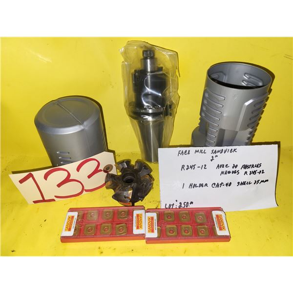 SandVik Face Mill 2" R245-12 with Inserts(20) & CAT-40 Shell 25mm