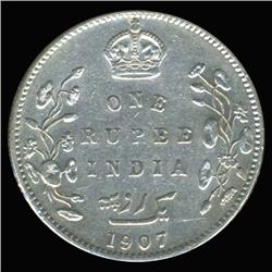 1907B India Silver Rupee High Grade Rare Variety (COI-6637)