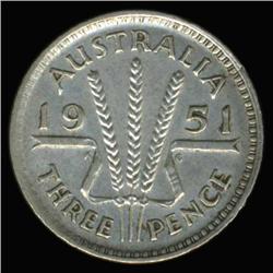 1951 Australia Silver 3 Pence Hi Grade (COI-6675)
