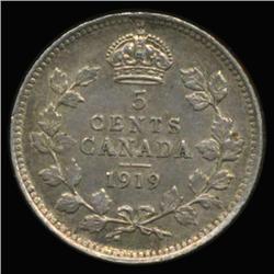 1919 Canada 5c Silver Hi Grade AU+ (COI-6700)