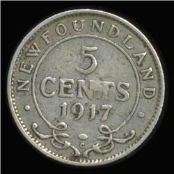 1917 Canada Newfoundland 5c Silver Circulated RARE (COI-6753)
