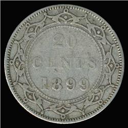 1899 Canada Newfoundland 20c Silver Hi Grade RARE Small 99 Variety (COI-6760)
