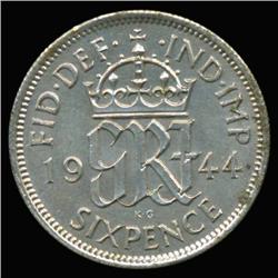 1944 British Silver Six Pence MS63+ (COI-6793)