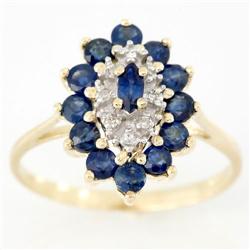1.36Ct Natural Blue Sapphire & Diamond 9K Gold Ring (JEW-9069X)