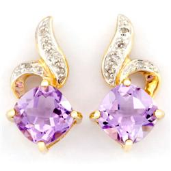 3.25Ct Natural Amethyst & Diamond 9K Gold Earrings (JEW-9166X)