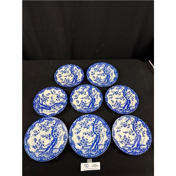 Lot of 9 VintageBlue and White Porcelain Plates 7" Diameter
