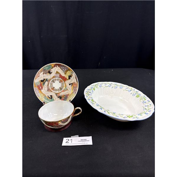Very Nice Vintage Porcelain Dish by Shelley and Asian Teacup and Saucer