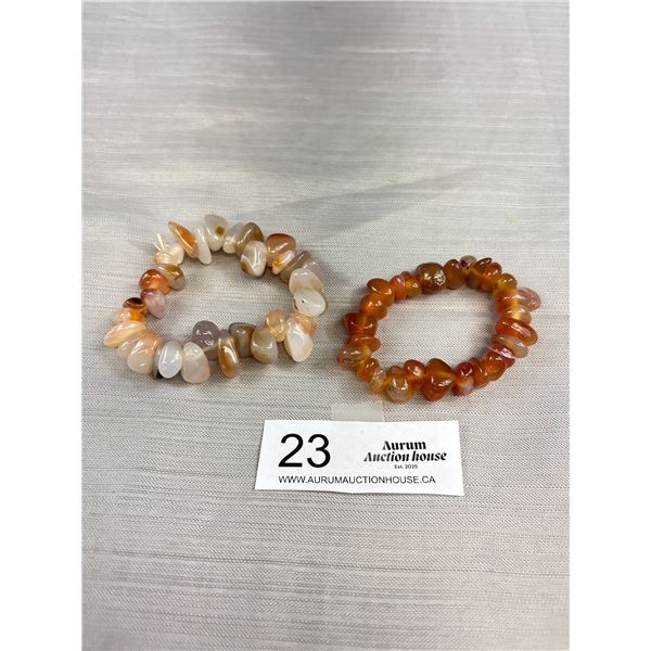 2 Natural Genuine Carnelian + Agate Stone Bracelets, Heavy