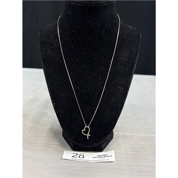 925 Italy Sterling Silver Chain w/ Heart Pendant Necklace 19" Length
