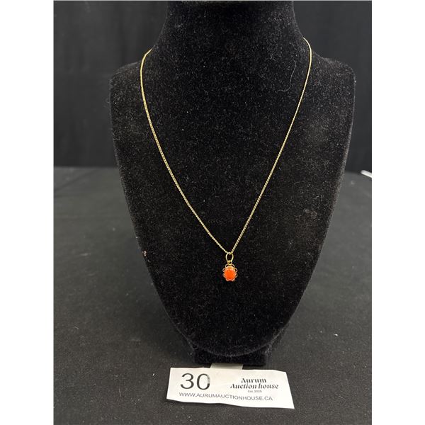 Vintage Gold w/ Pink Coral Pendant + Chain Necklace
