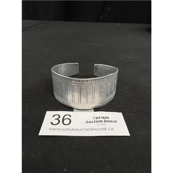 Hand Engraved Silver Metal Open Cuff Bangle, Light in Weight
