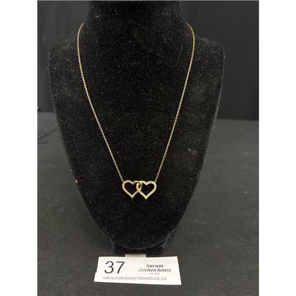 Gold Guilded Over 925 Sterling Silver Hearts Pendant w/ Chain Necklace