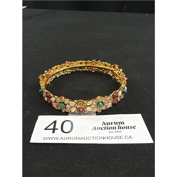 22k Gold Plated w/ Stones South East Asian Hinged Bangle