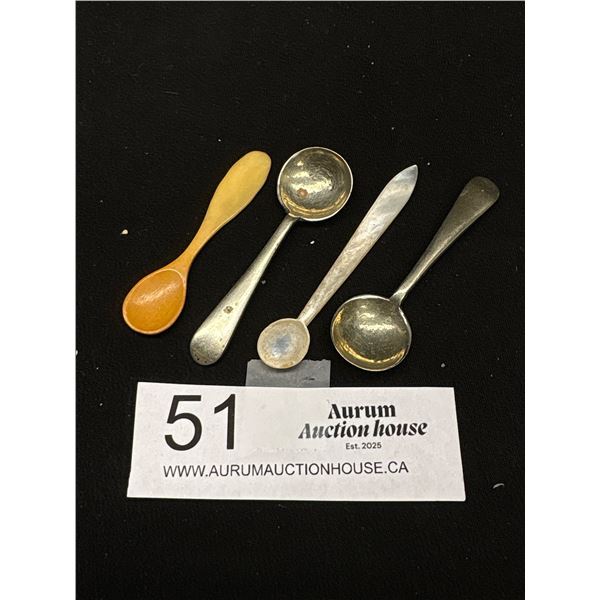 4 Antique Salt Spoons (Various Materials)