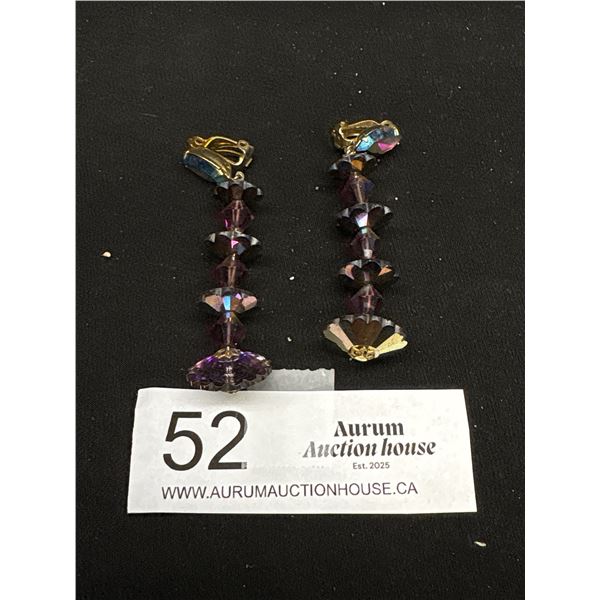 A Good Pair of 3" Long "Lewis Segal" (Signed) Crystal Earrings