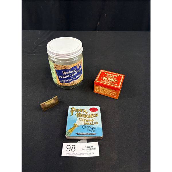 Vintage Collectible Lot, Woodwards Jar, Leslie Car, Blasting Cap Tin, Etc