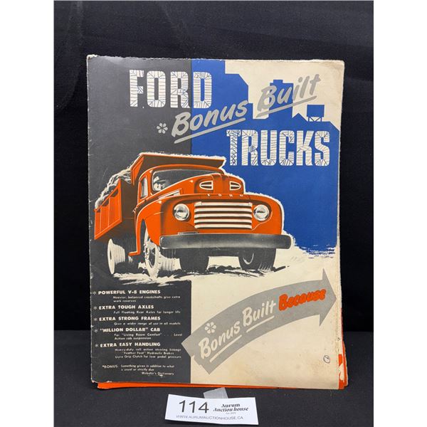Vintage 1940s/50s Ford Truck Foldout Advetissment Great Graphics