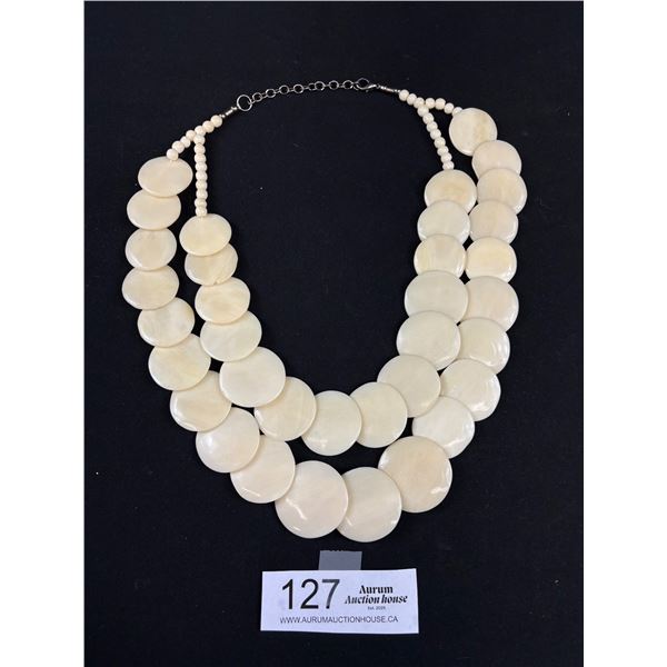 Double Strand Vintage Cream Bone Statement Necklace One Piece has a chip, Cant see from Other side. 