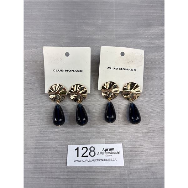 2 Pairs of New Old Stock Club Monaco Navy Glass Dangle Earrings