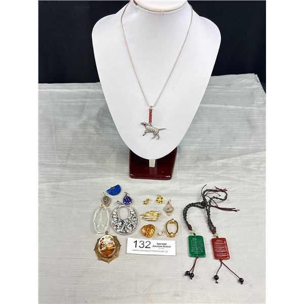 Large Assorted Pendant Lot, Glass, Stone Metal, Abalone, +++