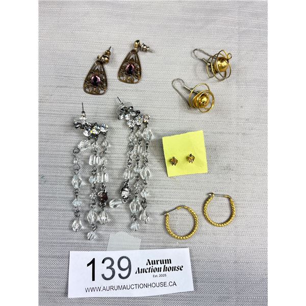 5 Pairs of Vintage Earrings. Crystal, Rhinestone Chandalier, Studs, Etc
