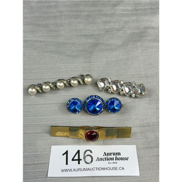 Nice Variety of 4 Vintage Bar Brooches Longest 2.75"
