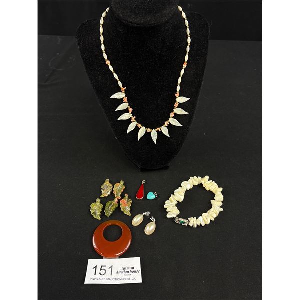 Nice Gemstone Lot, MOP, Coral, Unakite Leaves, Abalone, Carnelian,