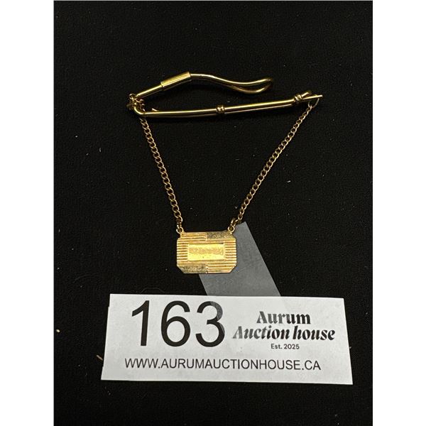 Very Nice Gold Plated Tie Bar w/ Name Plate