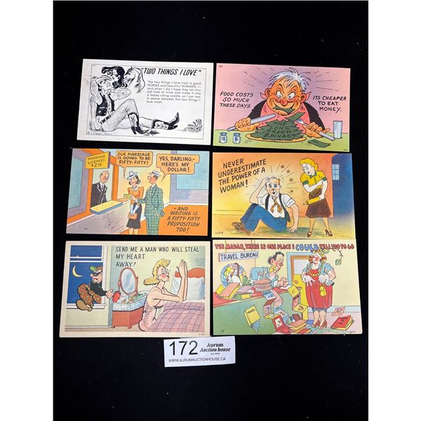 6 Vintage Humour Postcards