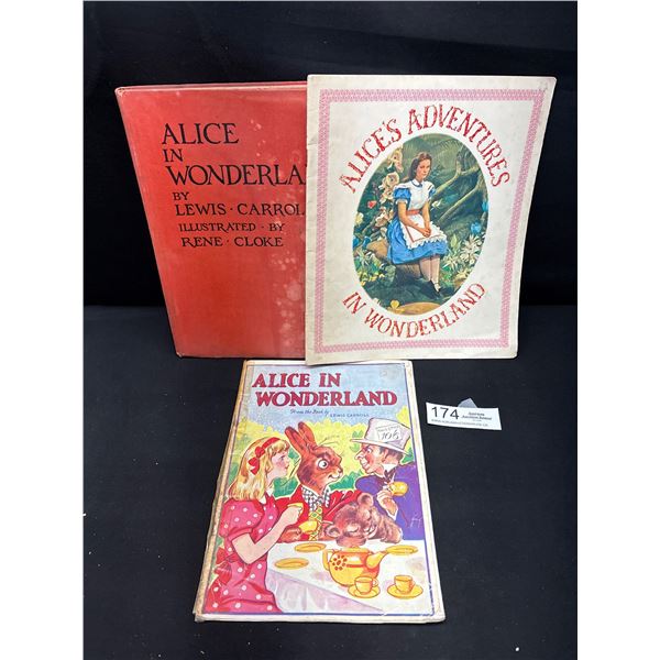 3 Vintage Alice in Wonderland Books