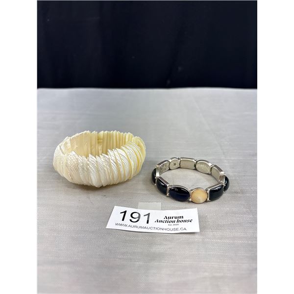 Two Stretch Bracelets, Liz Claiborne Bezzel Set + Chunky MOP shell
