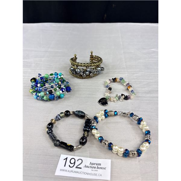 Assorted Lot of Beaded Gemstone, Glass Bracelets