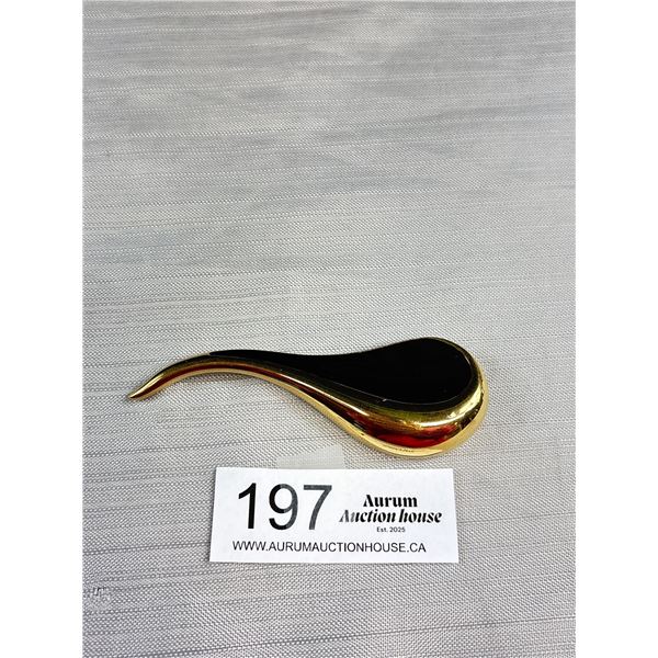 Vintage 4" Signed Monet Black Enamel Gold Tone Terrace Brooch