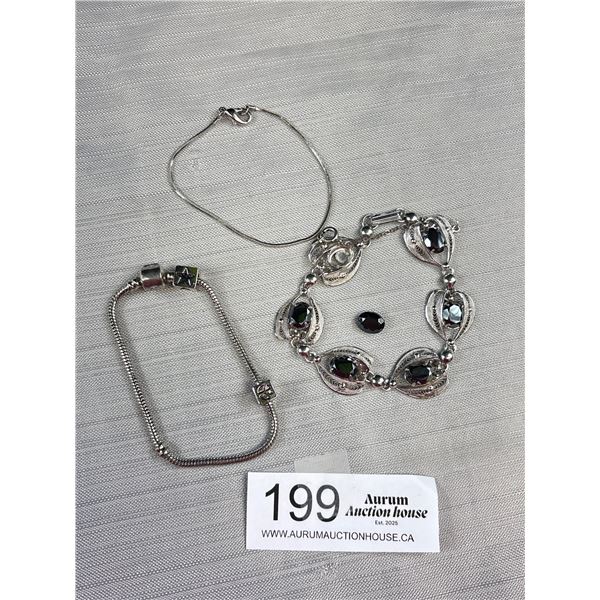 Variety of Silver Bracelets, Alaskan Diamond Filigree Marked Sorrento Sterling, Failed Test
