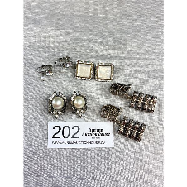 4 Pairs of Vintage Clip on Earrings, 1 Signed