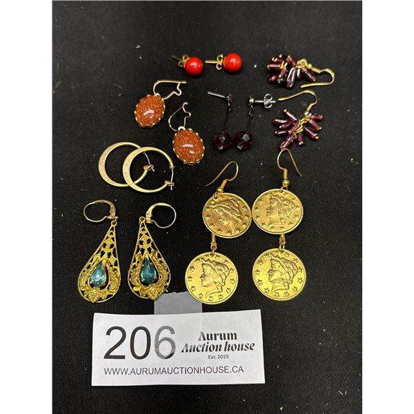 7 Pairs of Qaulity Pierced Vintage Assorted Gold Tone Earrings