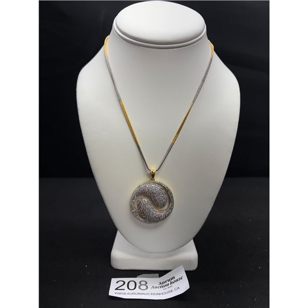 Beautiful Prong Set Open Back Two Tone Pendant + Chain, Very Good Quality