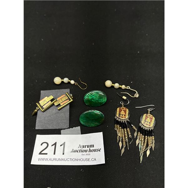 Lot of Vintage Earrings, Brass + Copper, .925, Abalone, MOP, + Dangle