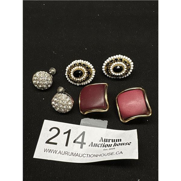 3 Pairs of Vintage Clip + Screw Back Earrings, 3 Signed Triad+Keyes