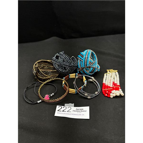 Large Assortment of Beaded Wire Flex Cuffs + Bracelets